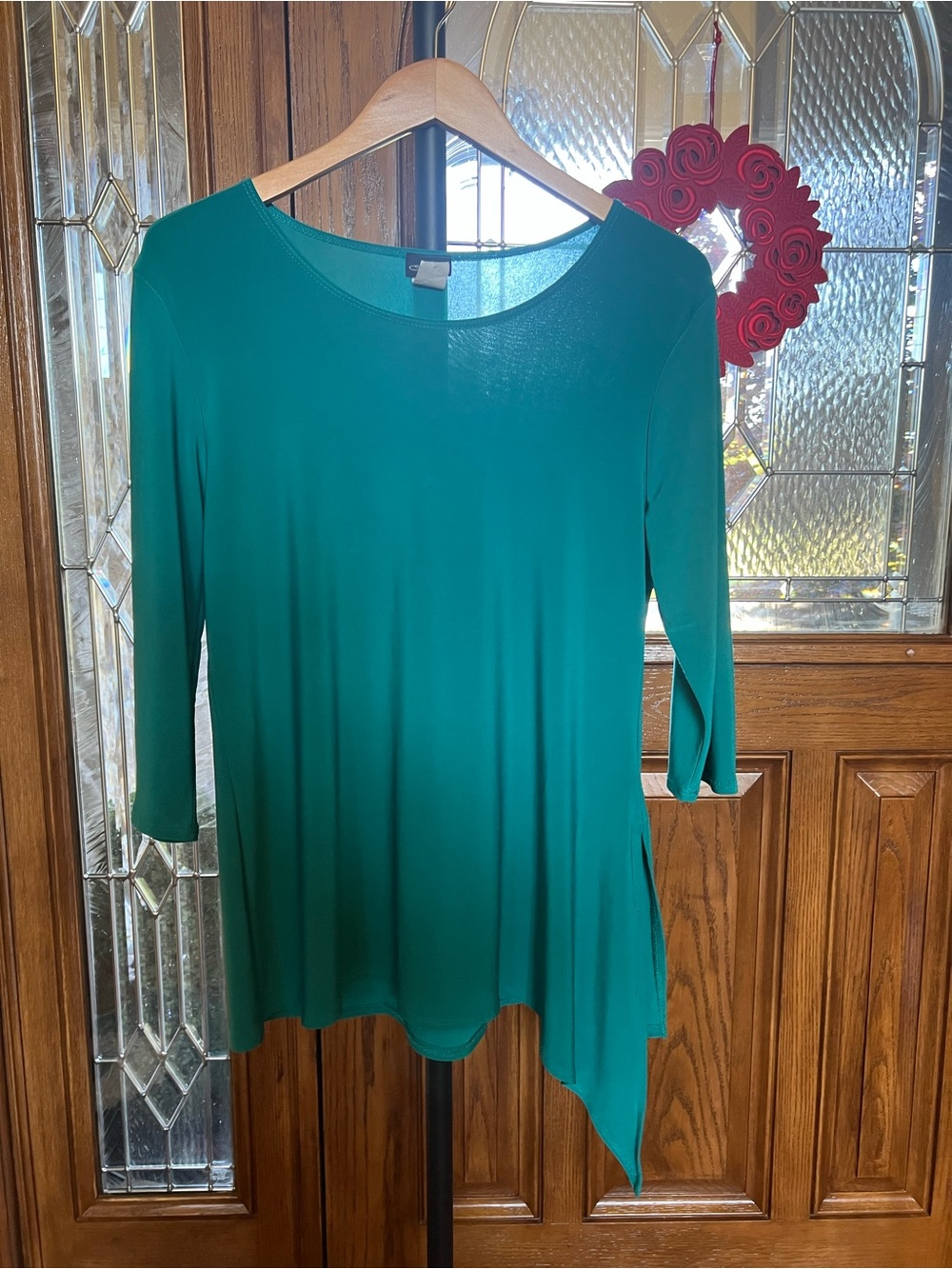 Caribe Tunic with 3/4 Sleeves Asymmetric High Low Design Green Size M